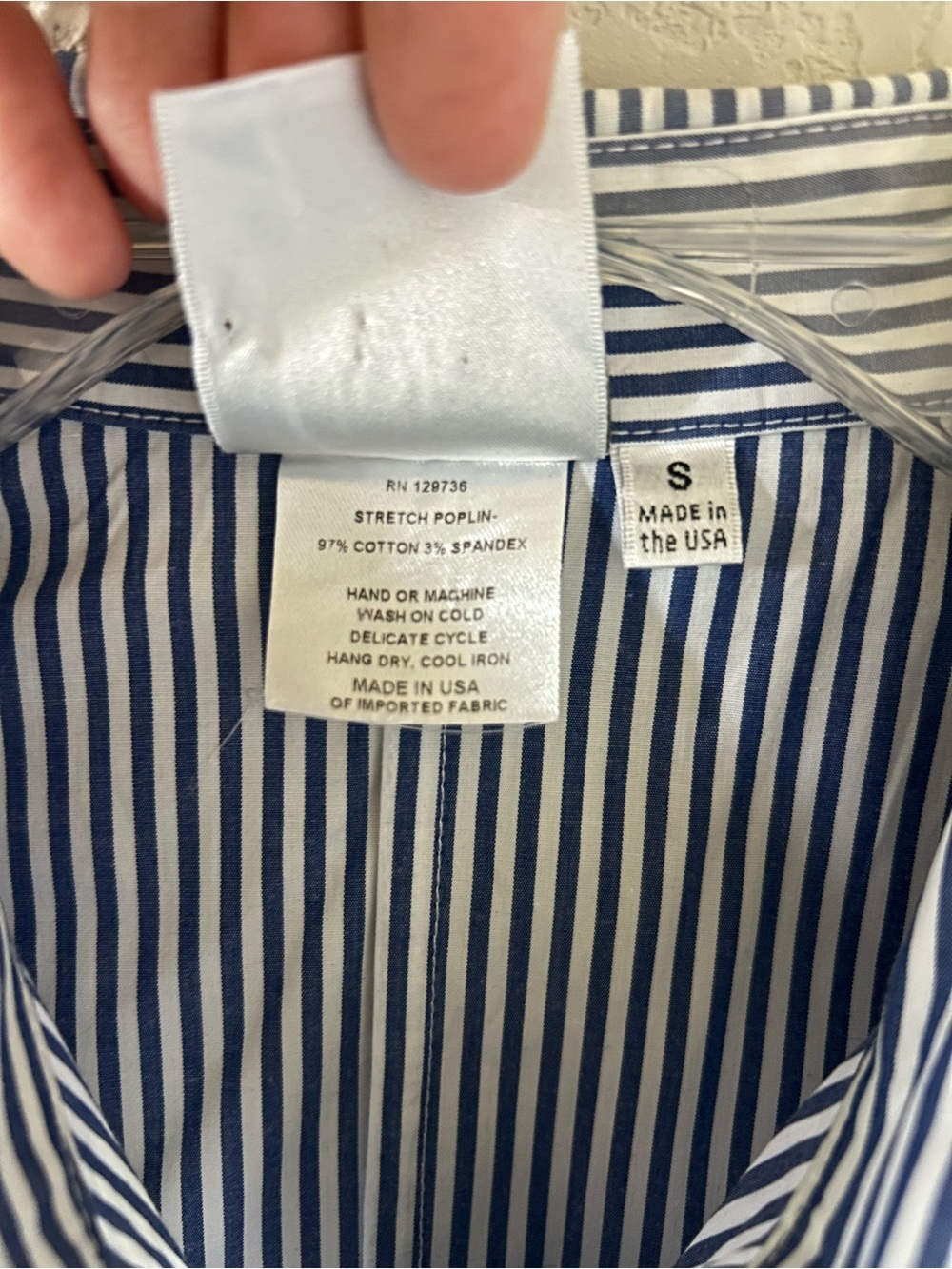 Finley Gathered Waist Navy Striped Button Down Shirt Blouse Size S - Picture 8 of 8